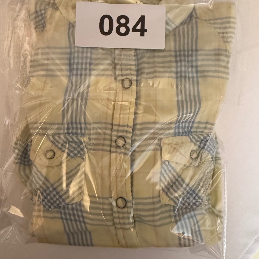 American Eagle Womens Plaid Snap Front Western Gauze Shirt Yellow Blue Size 10 - Picture 15 of 15